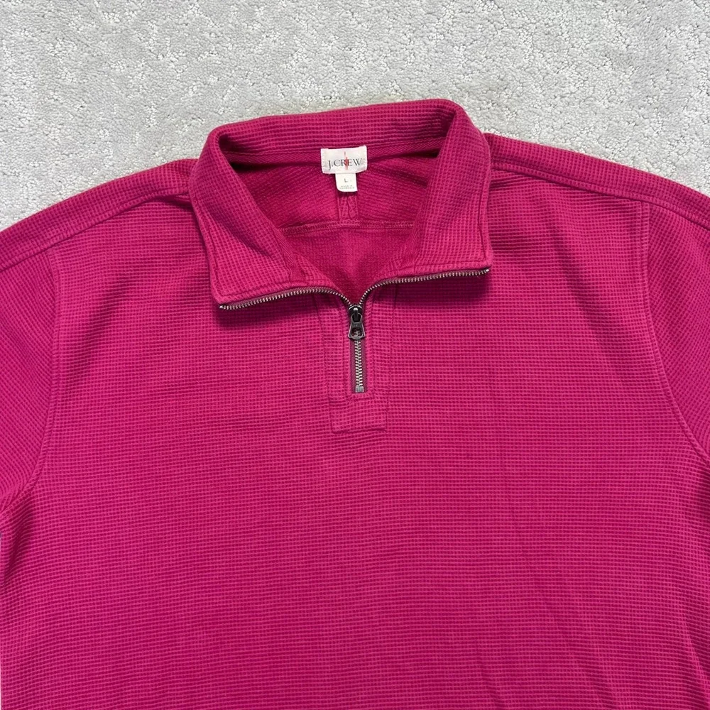 J.Crew Sweater Mens Large Pink Brushed Waffle Knit 1/4 Zip Pullover Oarsman Golf